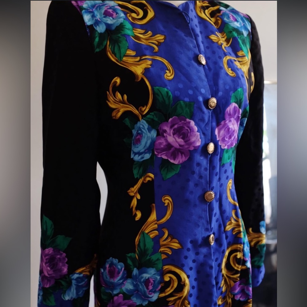 Maggy London Vintage Pure Silk Floral Blazer Blouse Size 6